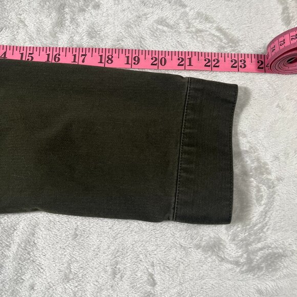 Coldwater Creek Collared Jacket Women 14P Army Green Cinch Waist Roll Tab Sleeve - Picture 6 of 10